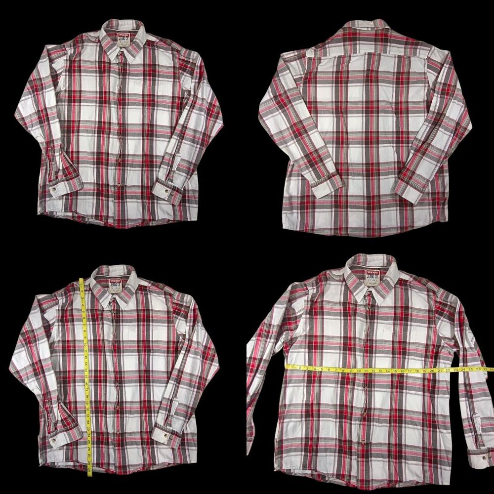 Wrangler Mens XL Relaxed Fit Long Sleeve Button Up Plaid Shirt Western Cowboy